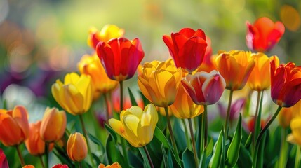 Close up view of beautiful colorful spring flowers in my garden