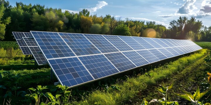 Harnessing solar energy to shade crops and provide renewable energy on agricultural land. Concept Solar Energy, Agriculture, Renewable Energy, Sustainable Practices, Crop Shading