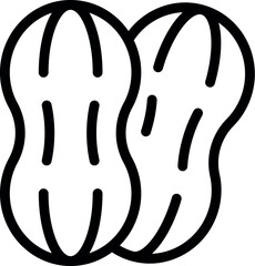 Simple black and white line art icon of two peanuts still in their shell