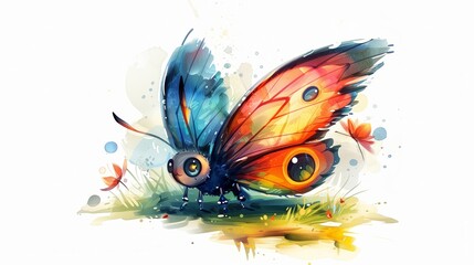 Artistic watercolor painting drawing of beautiful butterfly