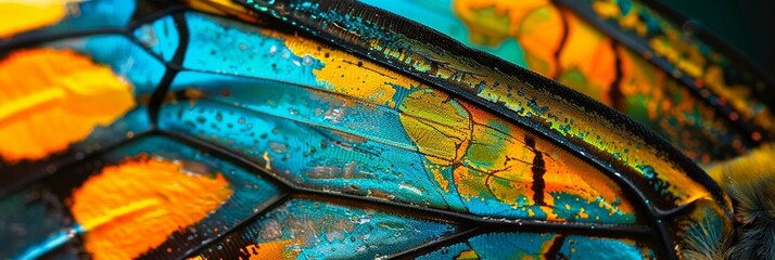 Closeup macro view of beautiful colorful abstract butterfly wing pattern