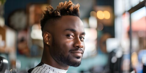 Customer praises skilled multicultural barber carrying on proud family tradition with fresh fade. Concept Barber Skills, Multicultural Heritage, Family Tradition, Fresh Fade, Customer Praise