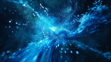 Fototapeta premium Abstract Blue Light Tunnel - Abstract image with a blue light tunnel, sparkling with light and floating particles.