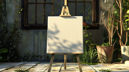 Blank canvas on an easel in a garden - Powered by Adobe