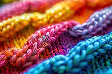 Rainbow Reverie Detailed View of a Handmade Knit Sweater with Vibrant Colors