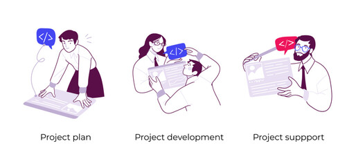 Project planning and strategy development- set of business concept illustrations. Visual stories collection