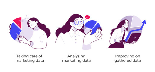 Statistics, Data analysis and auditing business processes - set of business concept illustrations. Visual stories collection.