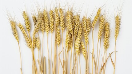 Golden wheat ear over white background.