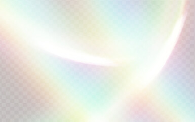 A set of colourful vector lens, crystal rainbow  light  and  flare transparent effects.Overlay for backgrounds.Triangular prism concept.