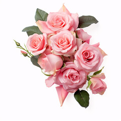Obraz premium Pink rose flowers in a corner floral arrangement isolated on white background