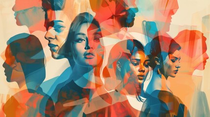 Fototapeta premium Creative layered people illustration showing diverse community unity and collaboration, conceptual design element