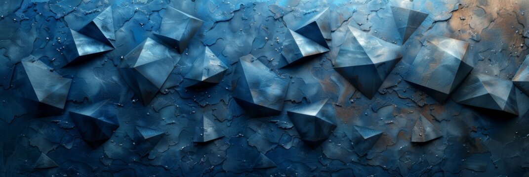 Abstract blue triangular facets forming a contemporary geometric background.