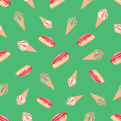 Cheesecake and ice cream are the best dessert for discerning people, dessert, confectioner, sugar, vector, illustration, isolated, background, art, food, jam, waffle cone