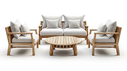 Patio teak furniture isolated on white background