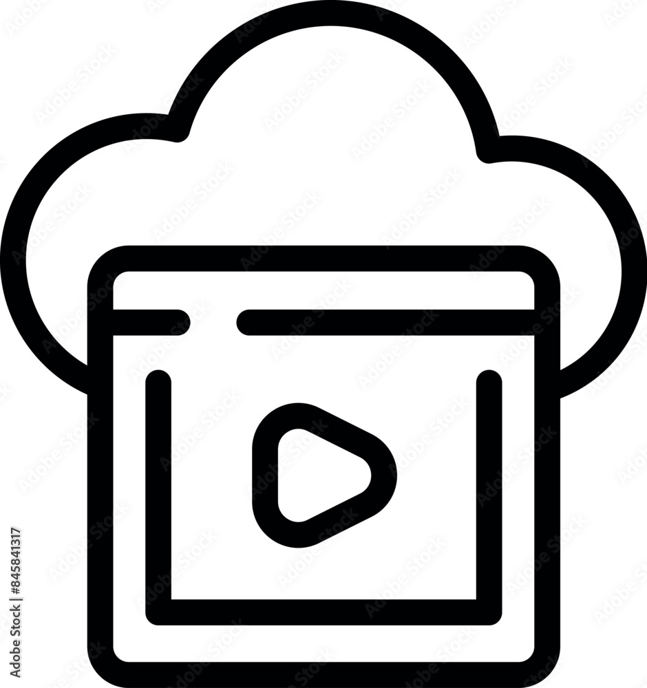 Poster simple outline icon representing a cloud computing platform hosting a video streaming service