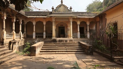 Fototapeta premium Tranquil parsi fire temple: spiritual oasis amidst rich cultural heritage in historic setting