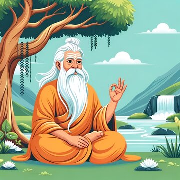 Simple illustration for Guru Purnima with a sage Vyasa. 