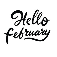 Hello February text lettering. Hand drawn vector art.