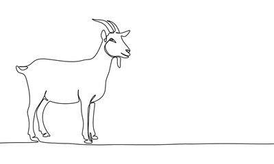 Goat one line continuous. Goat line art. Hand drawn vector art.