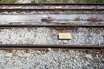 Railroad Track System with Gravel Ballast and Signal Equipment for Transportation Infrastructure