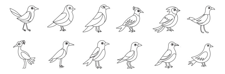 Collection of abstract bird in doodle style. Hand drawn vector art.
