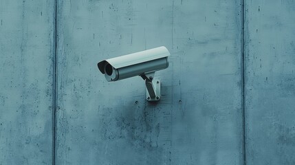 Detailed, minimalist photo of a white security camera on a plain wall, showcasing high-tech surveillance systems
