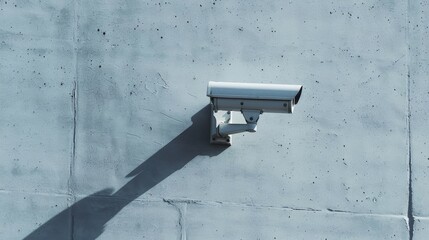 Detailed, minimalist photo of a white security camera on a plain wall, showcasing high-tech surveillance systems