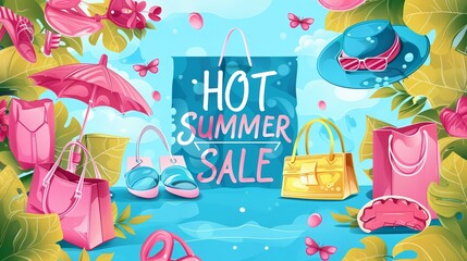 Naklejka premium Summer sale promotion advertisement vector design template for flier, poster, website, business