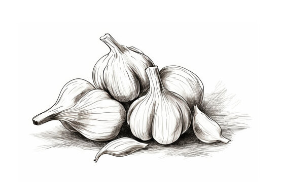 A sketch illustration of a garlic on the white background.