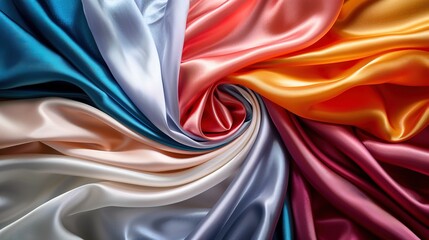Obraz premium Luxurious folds of satin fabric in a beautiful array of colors, showcasing elegance and the silky texture of the material