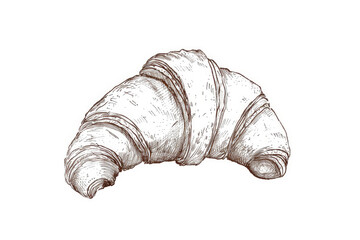 A sketch illustration of a croissant on the white background.