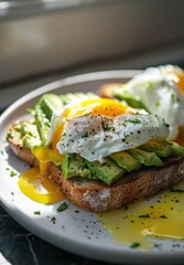 A plate of toast with eggs and green onions. The plate is white and the food is yellow and green