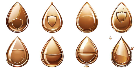 Set of Bronze Water Drop With Shield Isolated on Transparent PNG Background. Generative ai