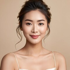 Portrait of a Beautiful Young Woman with Pristine Skin, Highlighting Face Care, Cosmetology, and Spa