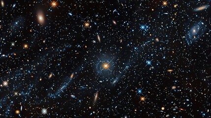 A panoramic view of the Virgo Cluster, with thousands of galaxies spread across the image.