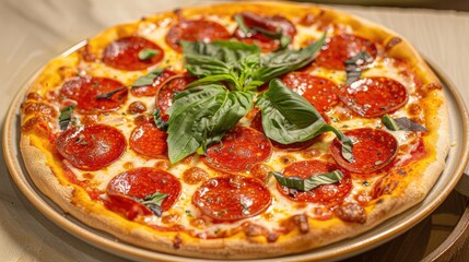 Traditional Italian Pepperoni Pizza on a Plate