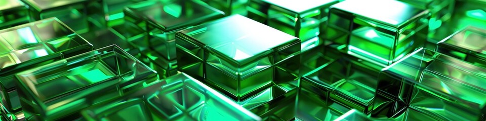 Abstract emerald green glass cubes background. Data blocks illustration. Premium banner wallpaper poster design template.