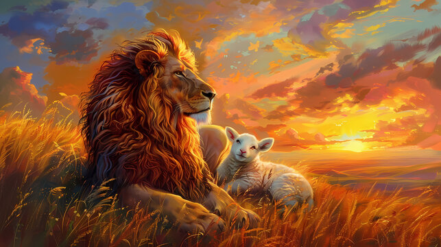 Illustration of Jesus Christ as the Lamb of Sacrifice and Lion of Triumph