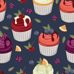 Seamless pattern of candy muffin, cupcake. Stationery, planner, decor, scrapbook. vector 