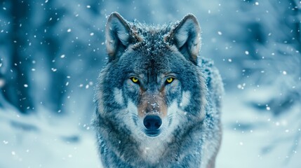 Fototapeta premium Majestic wolf in a serene snowy landscape