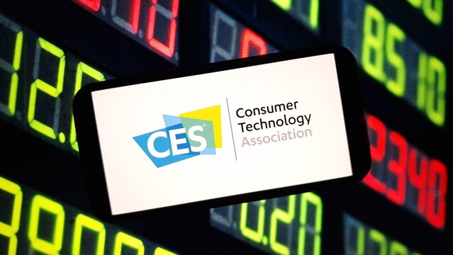 Konskie, Poland - June 10, 2024: CES Consumer Technology Association tech event logo displayed on mobile phone screen