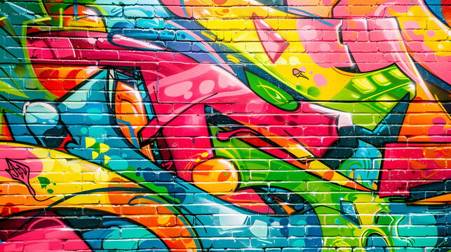 Wall with bright graffiti