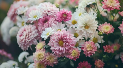 Beautiful and fresh appearance of a pink and white flower bouquet in the garden