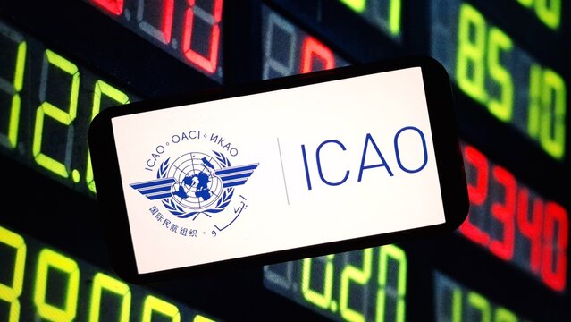 Konskie, Poland - June 10, 2024: ICAO International Civil Aviation Organization logo displayed on mobile phone screen
