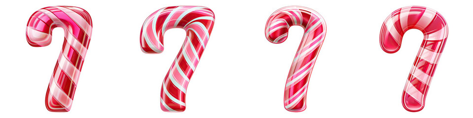 Fototapeta premium Set of Number 7 Candy Stripes Isolated on Transparent PNG Background. Generative ai