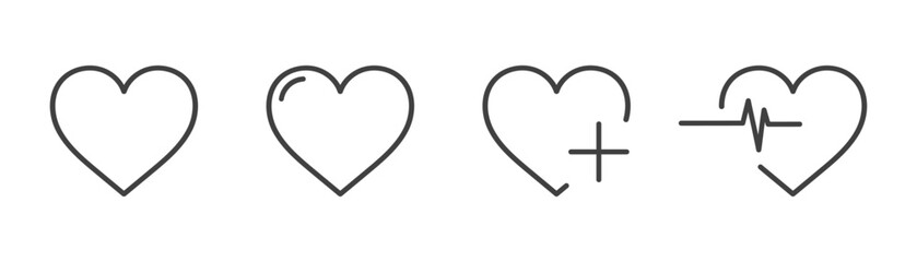 set of heart icons on white background