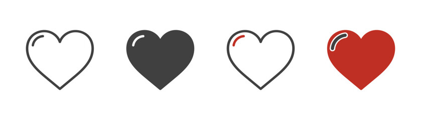 set of heart icons on white background