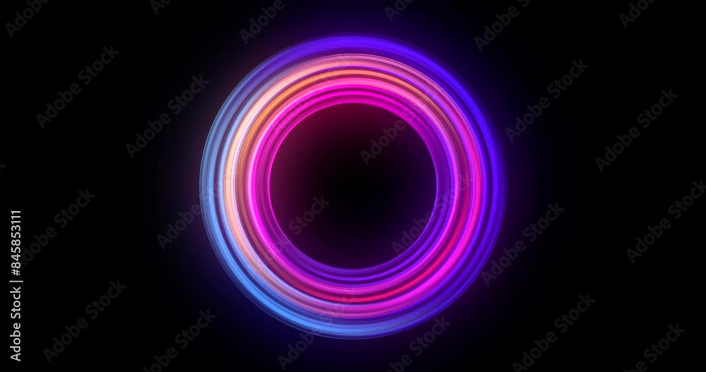 Poster Futuristic, neon circle and flow for abstract tech background of cpu, cloud processing and networking. Data alignment, cyber security and system recovery for antivirus software or malware protection