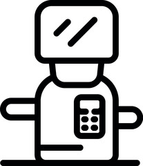 Simple line icon of a robot with a digital display and a tilted head