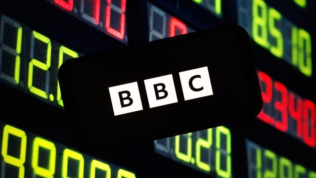 Konskie, Poland - June 10, 2024: BBC British public broadcaster logo displayed on mobile phone screen